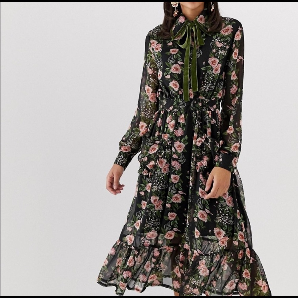 Sister Jane Black Floral Midi Dress M